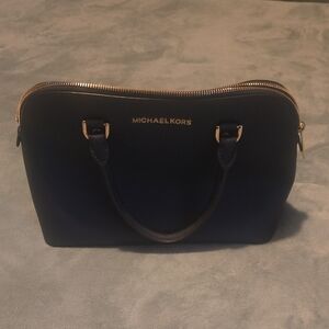 Michael Kors Dark Blue Satchel with Gold Accents